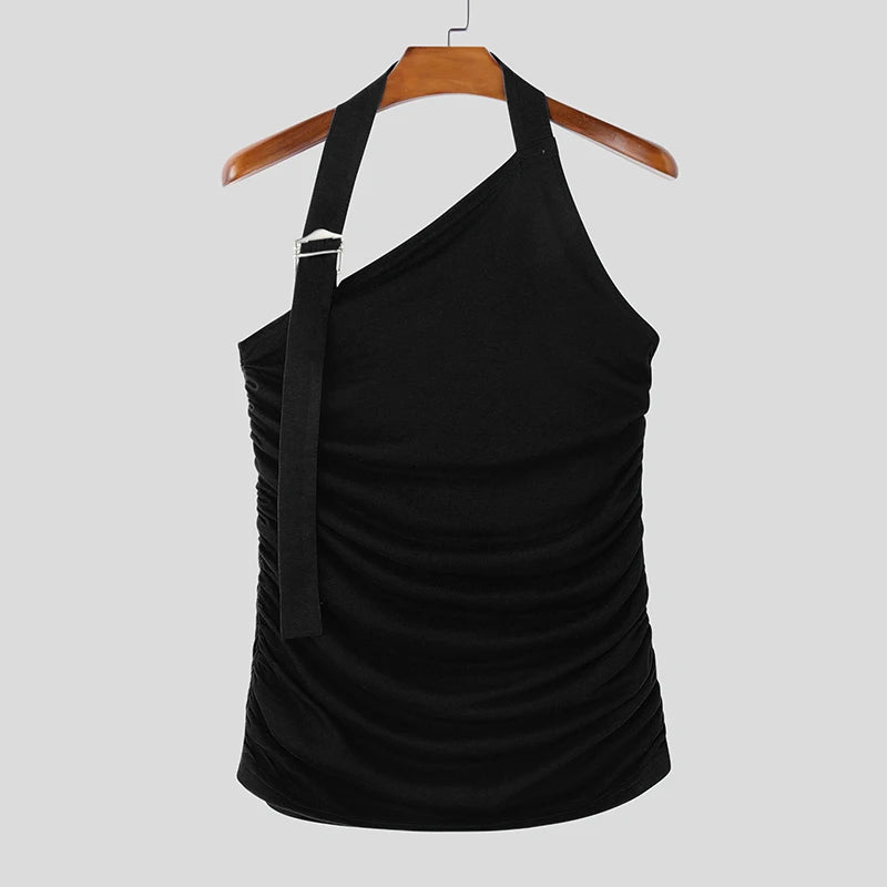 Ruffled Knitted Sleeveless Tank Top – Blue, White & Black | S–3XL