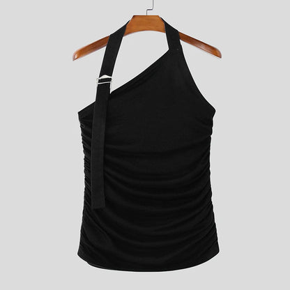 Ruffled Knitted Sleeveless Tank Top – Blue, White & Black | S–3XL
