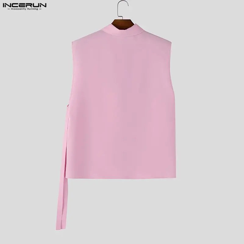 Hollow-Out Lace-Up Sleeveless Shirt – White, Black & Pink | S–5XL | Polyester