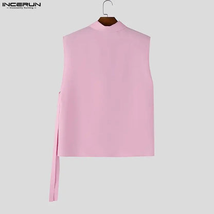 Hollow-Out Lace-Up Sleeveless Shirt – White, Black & Pink | S–5XL | Polyester