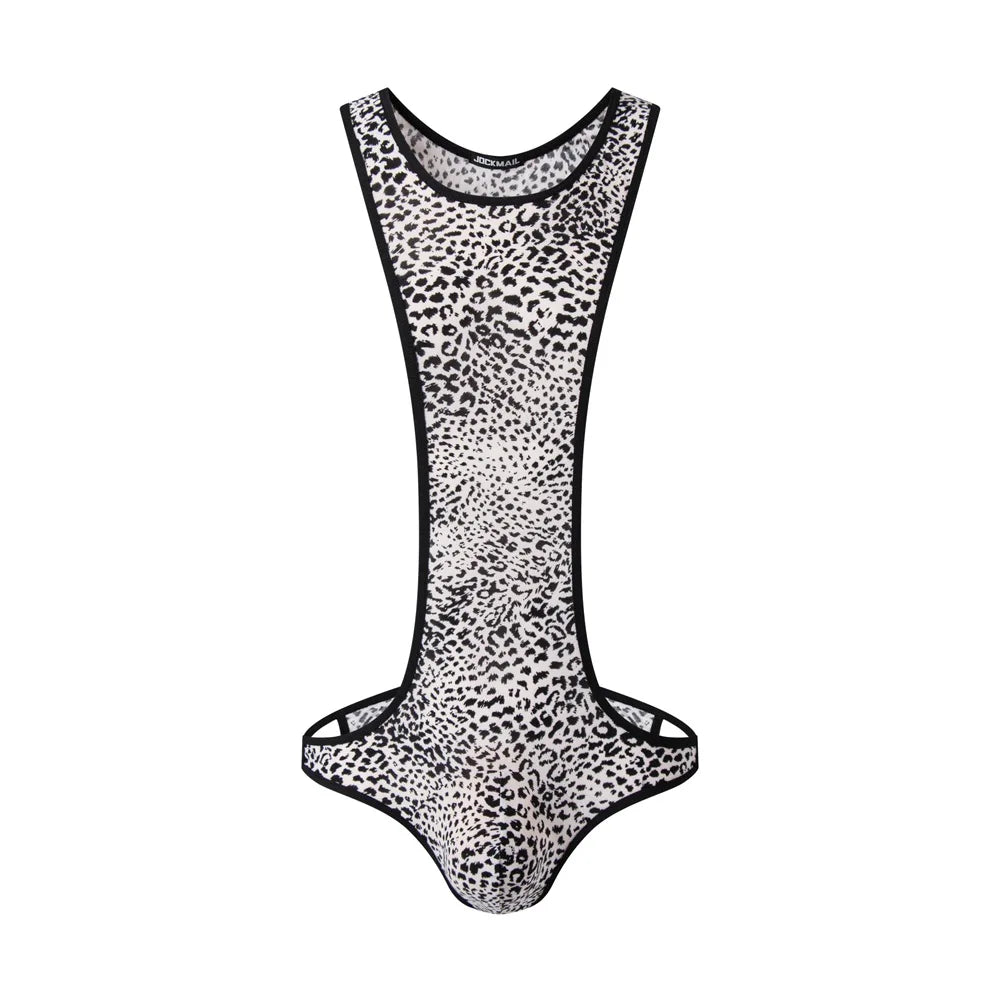 Leopard Print Bodysuit – White & Yellow | M–XL | Nylon & Elastane