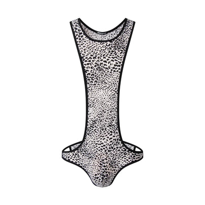 Leopard Print Bodysuit – White & Yellow | M–XL | Nylon & Elastane