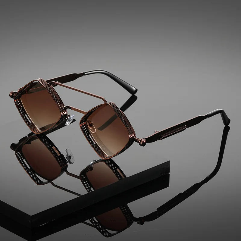 Hollow Frame Geometric Sunglasses – UV400 | 3 Shapes | Alloy Double Beam