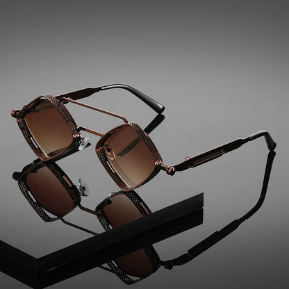 Hollow Frame Geometric Sunglasses – UV400 | 3 Shapes | Alloy Double Beam