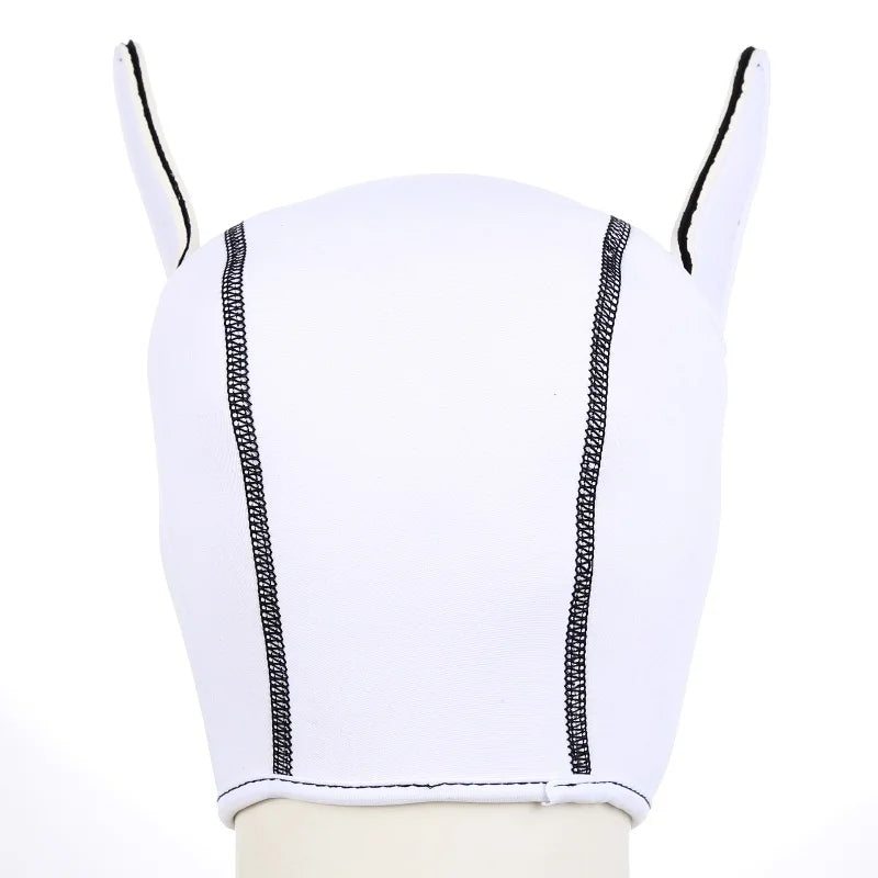 Puppy Play Hood – White & White with Collar | Synthetic Leather
