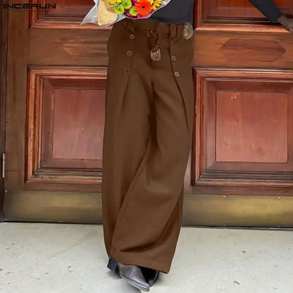 INCERUN Baggy Wide Leg Trousers with Button Details – Bold Wide Leg Pants | S–5XL