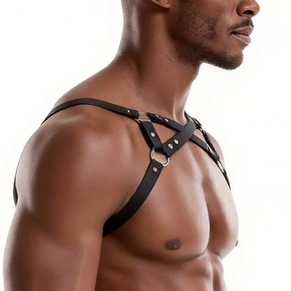 Gothic Cross Harness Belt – Black | M–L | PU Leather & Metal