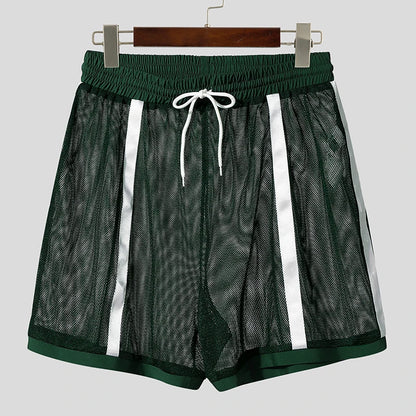 Men's Mesh Patchwork Shorts – See-Through Loose Drawstring Summer Streetwear | S–5XL