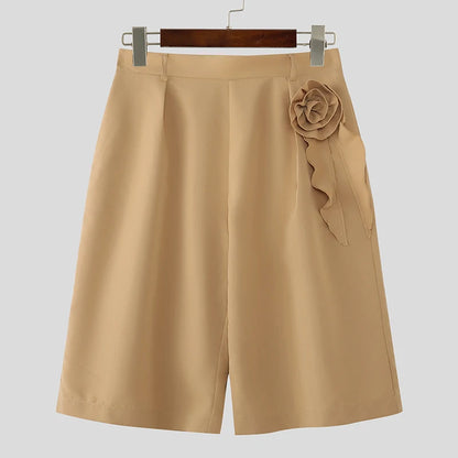 INCERUN Men's Flower Wide Leg Shorts – High Waist Baggy Streetwear | S–5XL