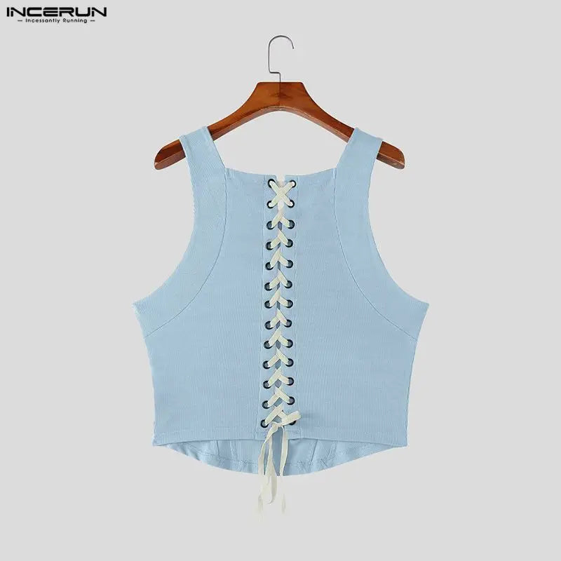 INCERUN Slim Fit Tank Top with Lace-Up Back – Bold Men's Vest | S–XXXL