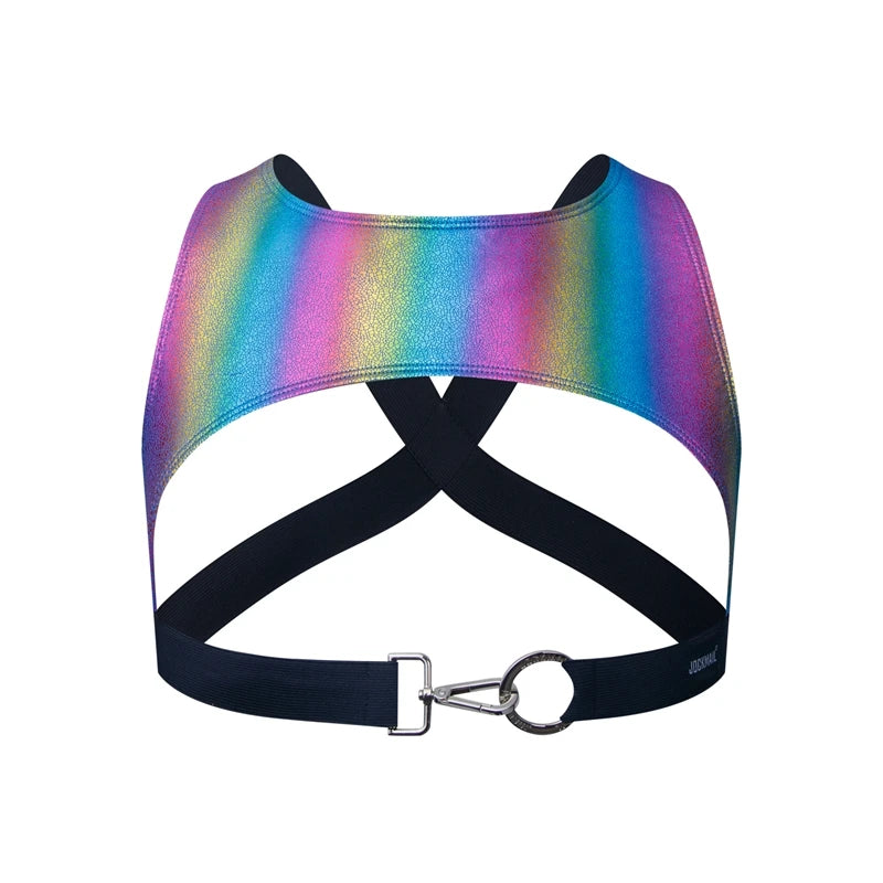 Jockmail Harness with Carabiner Hook – Black, Rainbow & Gold | One Size