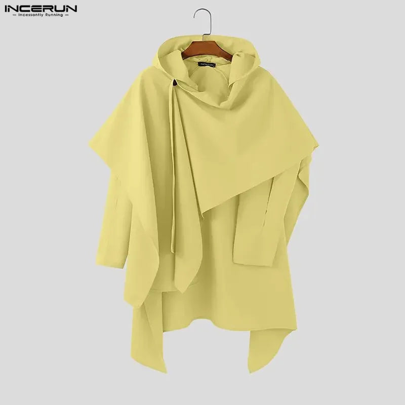 INCERUN Men's Hooded Hollow-Out Cloak Cape – Loose Irregular Streetwear Poncho | S–5XL