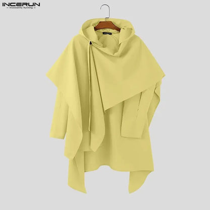INCERUN Men's Hooded Hollow-Out Cloak Cape – Loose Irregular Streetwear Poncho | S–5XL