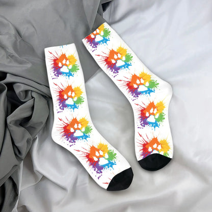 Puppy Paw Print Crew Socks – White | One Size | Polyester