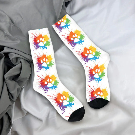 Puppy Paw Print Crew Socks – White | One Size | Polyester
