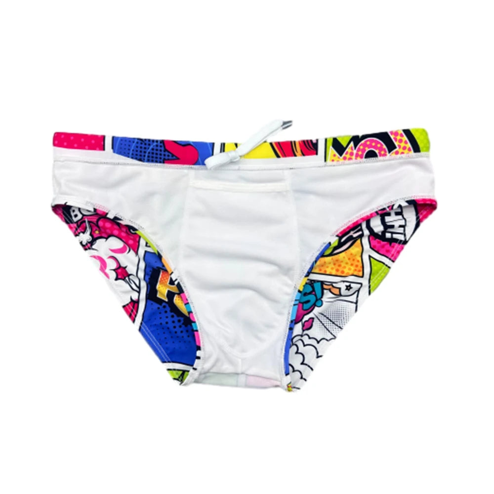 Cartoon Print Swim Brief – With or Without Pad | M–2XL | Polyester & Elastane