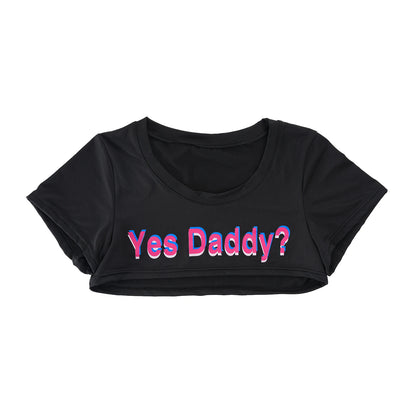 Short-Sleeve Crop Top – Black | One Size | Polyester & Spandex