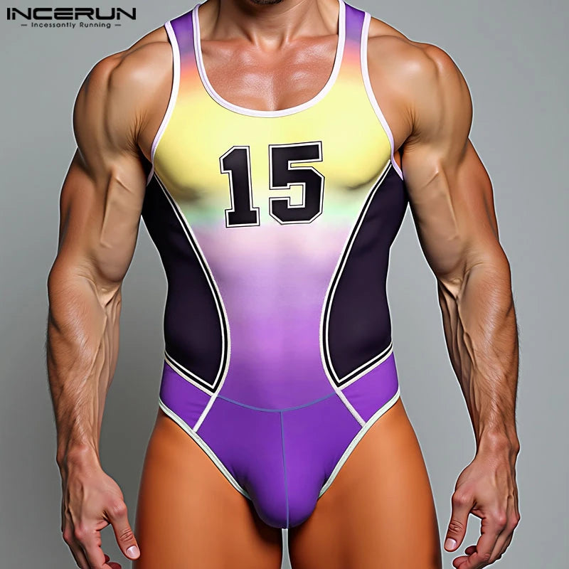 Sleeveless Bodysuit – Purple, Blue & Green | S–5XL | Polyester & Lycra