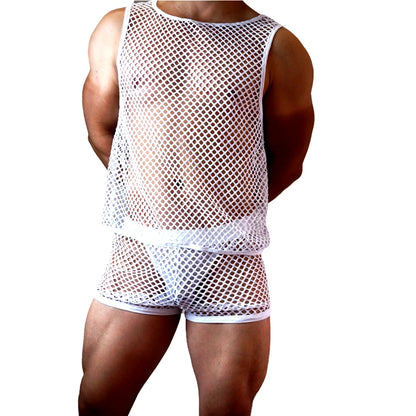 Mesh Tank Top & Shorts Set – 4 Colours | M–XL | Nylon & Elastane