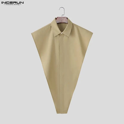 Irregular Split Sleeveless Shirt – Khaki, Blue & Black | S–5XL