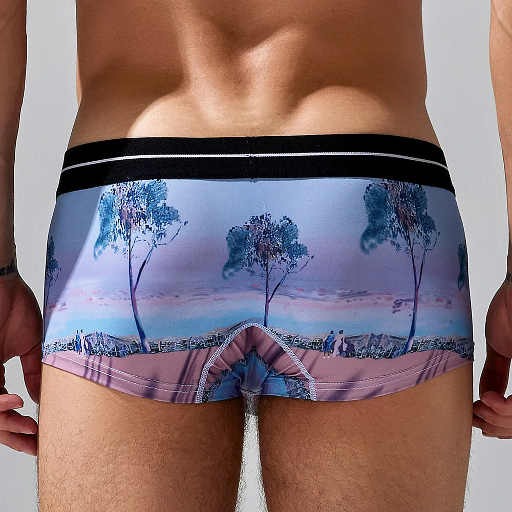 Seobean Low-Waist Printed Boxer Briefs – 4 Prints | M–2XL | Polyester & Elastane