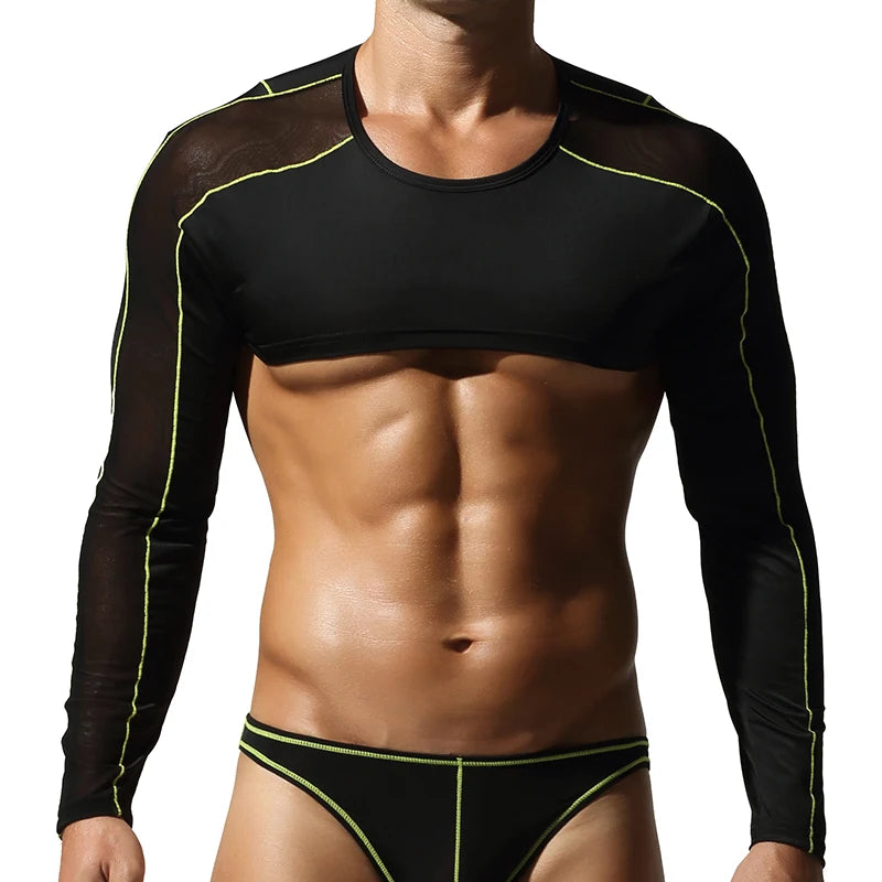 Tauwell Long-Sleeve Micro Crop Top – Black & White | M–2XL | Polyester