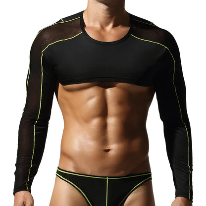 Tauwell Long-Sleeve Micro Crop Top – Black & White | M–2XL | Polyester