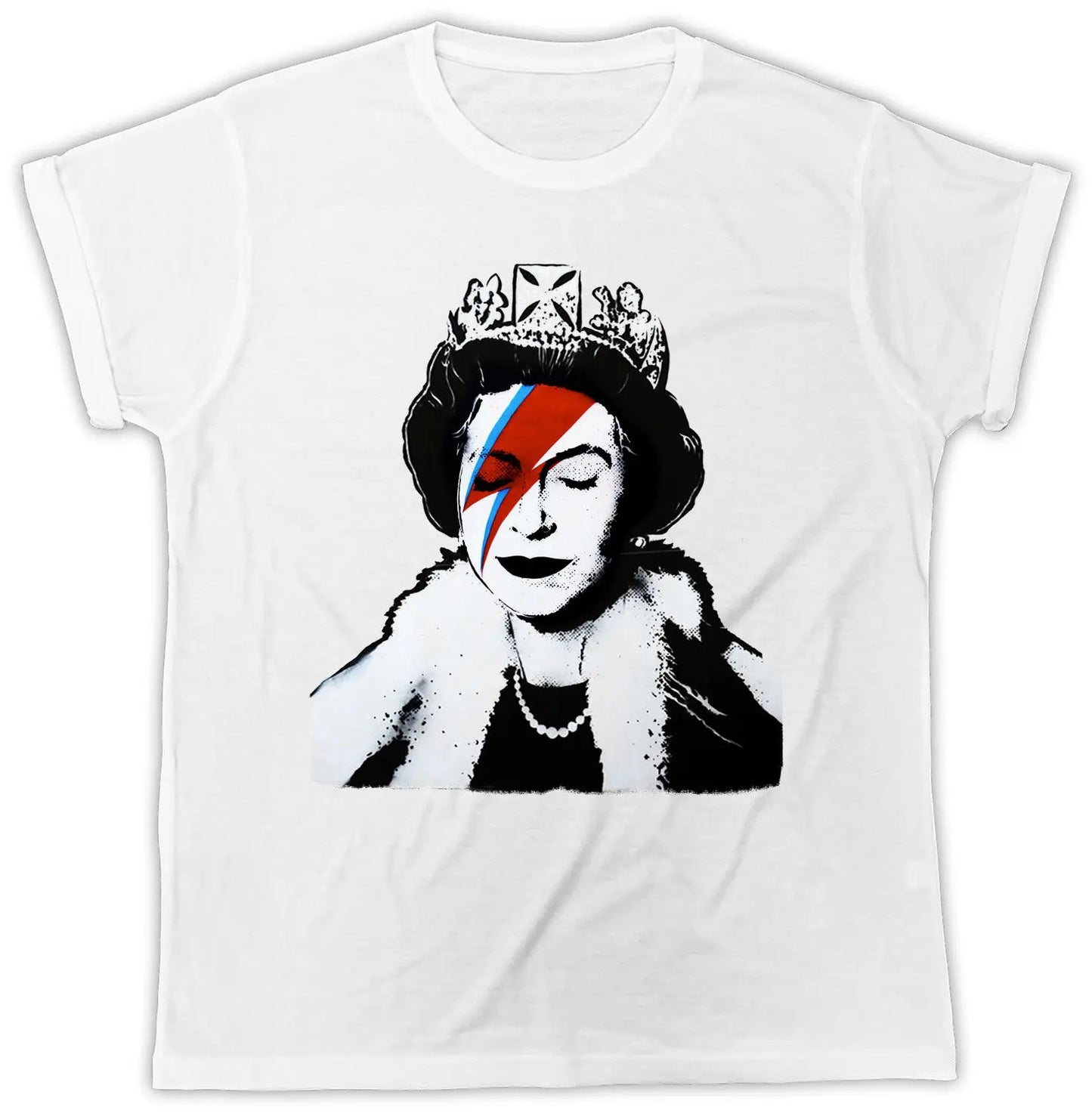 Banksy Bowie Print Tee – White | S–3XL | Cotton