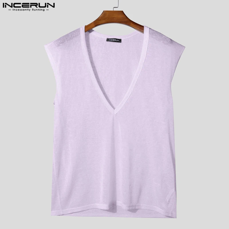 Incerun Oversized Deep V-Neck Tank Top | Purple, Black & Beige | S–5XL
