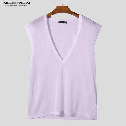 Incerun Oversized Deep V-Neck Tank Top | Purple, Black & Beige | S–5XL