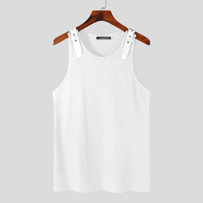 Incerun Buckle Strap Tank Top | Black & White | S–5XL