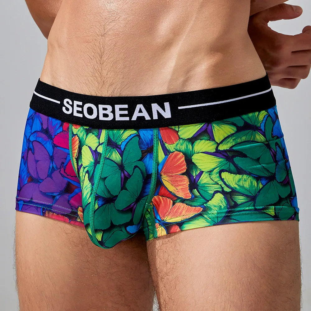 Seobean Low-Waist Printed Boxer Briefs – 4 Prints | M–2XL | Polyester & Elastane