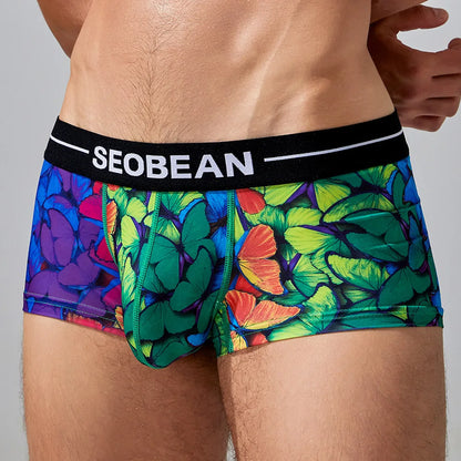 Seobean Low-Waist Printed Boxer Briefs – 4 Prints | M–2XL | Polyester & Elastane