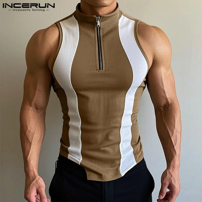 Spliced Colourblock Tank Top | Zipper Detail | 3 Colours | S–3XL