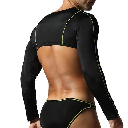Tauwell Long-Sleeve Micro Crop Top – Black & White | M–2XL | Polyester
