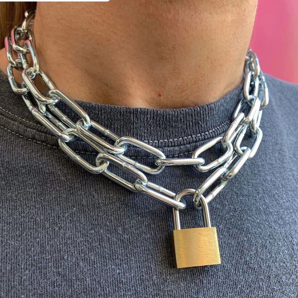 Chunky Multi-Layer Lock Chain Necklace – 5 Styles | Copper Alloy | Punk & Vintage