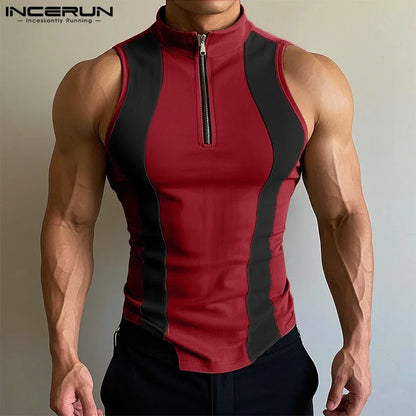 Spliced Colourblock Tank Top | Zipper Detail | 3 Colours | S–3XL