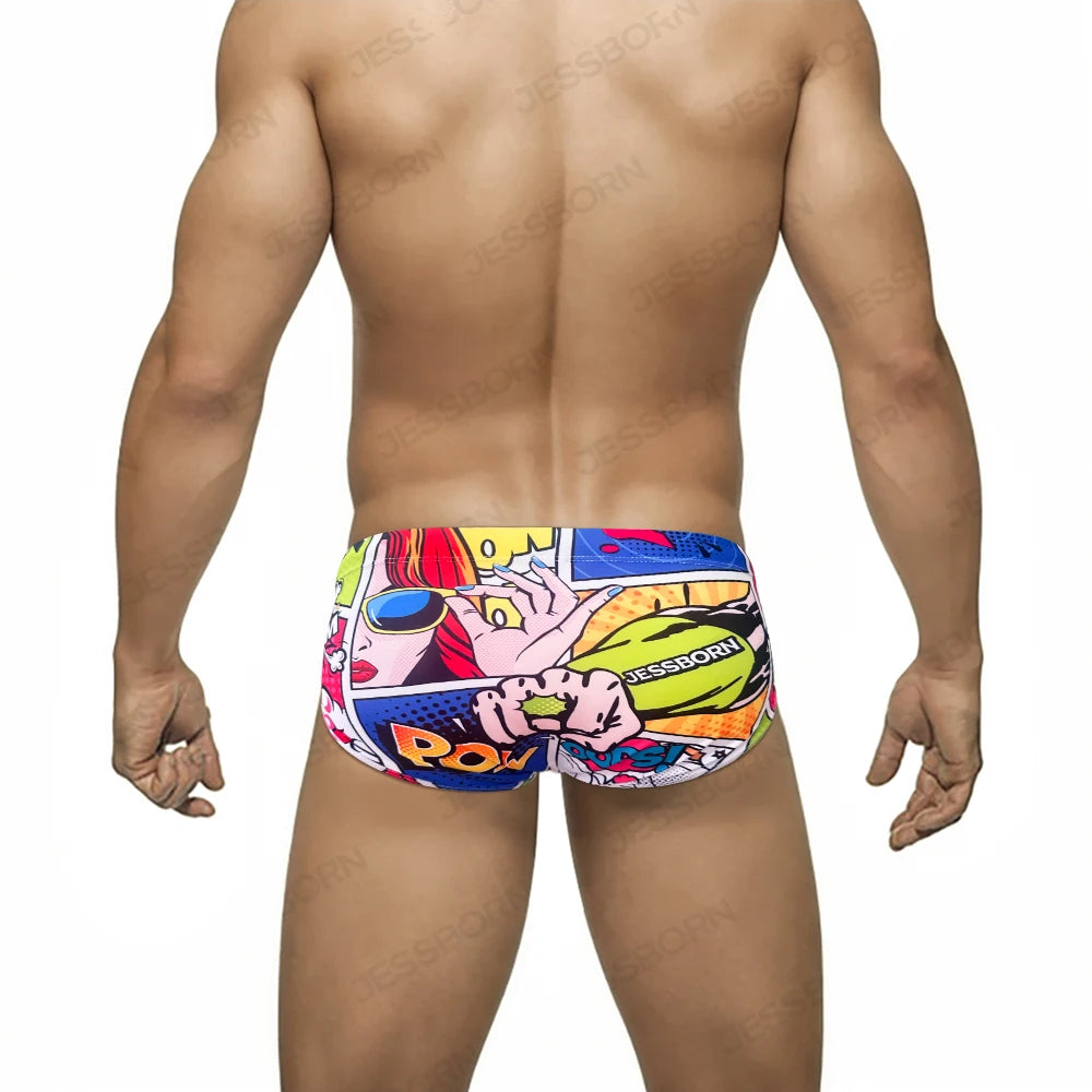 Cartoon Print Swim Brief – With or Without Pad | M–2XL | Polyester & Elastane