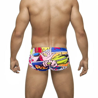 Cartoon Print Swim Brief – With or Without Pad | M–2XL | Polyester & Elastane