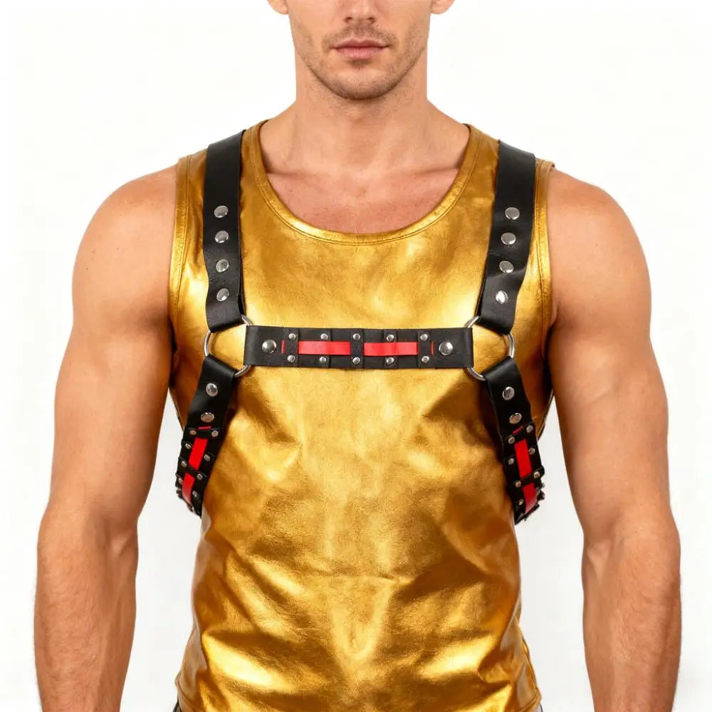 Body Harness – Black & Red | One Size | Faux Leather