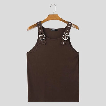 Incerun Metal Buckle Tank Top | White & Black | S–3XL