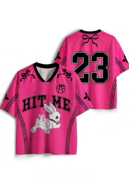 Y2K V-Neck Sport Jersey – Hit Me Print | S–6XL | Polyester