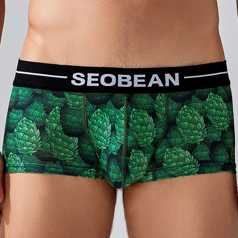 Seobean Low-Waist Printed Boxer Briefs – 4 Prints | M–2XL | Polyester & Elastane