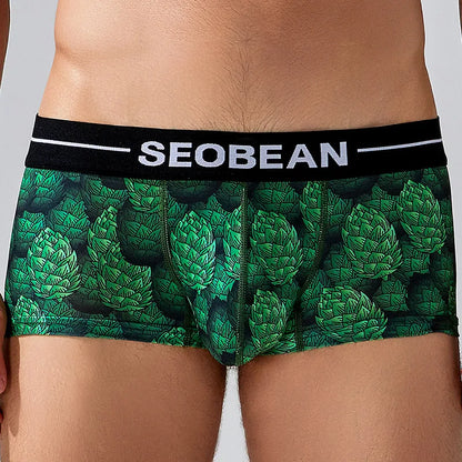 Seobean Low-Waist Printed Boxer Briefs – 4 Prints | M–2XL | Polyester & Elastane
