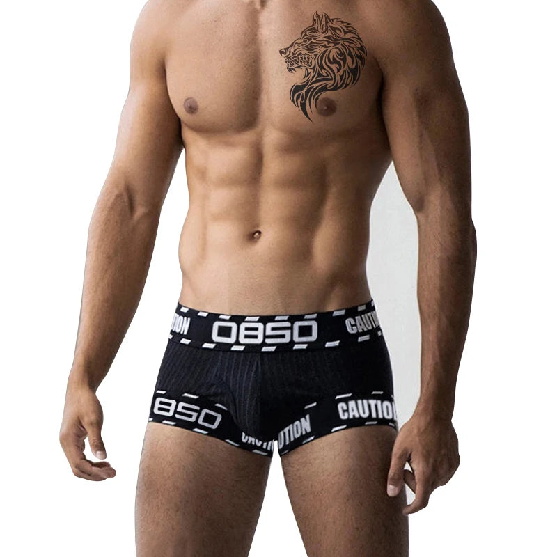 Caution Print Boxer Short – Black, Blue & Yellow | M–2XL | Cotton & Lycra