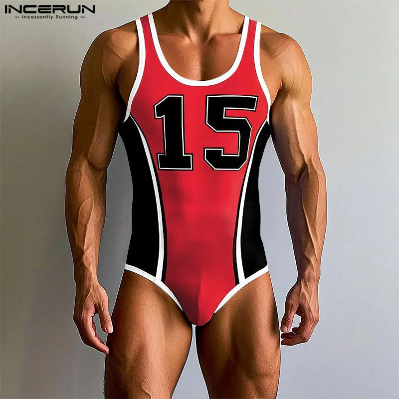 Printed Sleeveless Bodysuit – Green, Yellow & Red | S–3XL | Polyester & Spandex