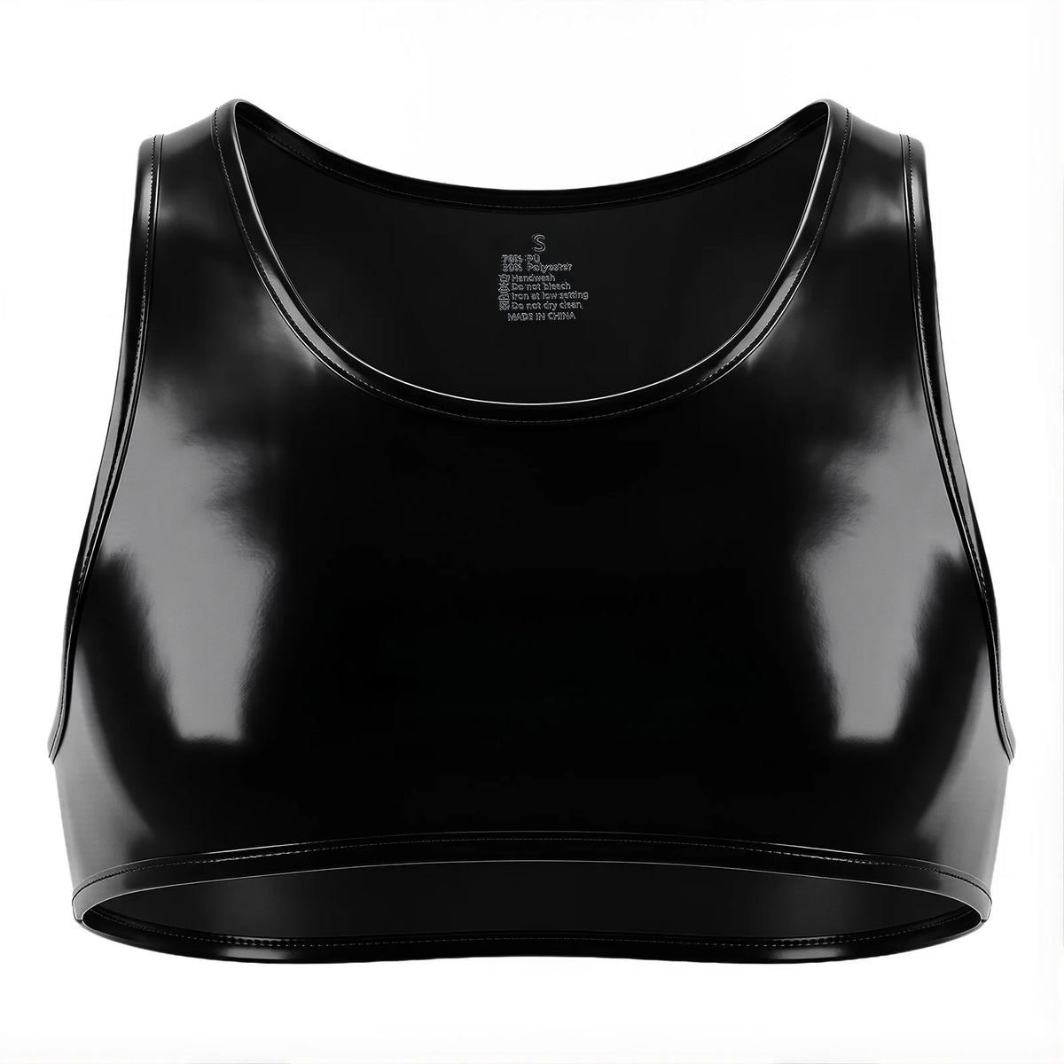 Glossy PU Leather Crop Tank Top – Black | S–3XL | 50% PU & Polyester