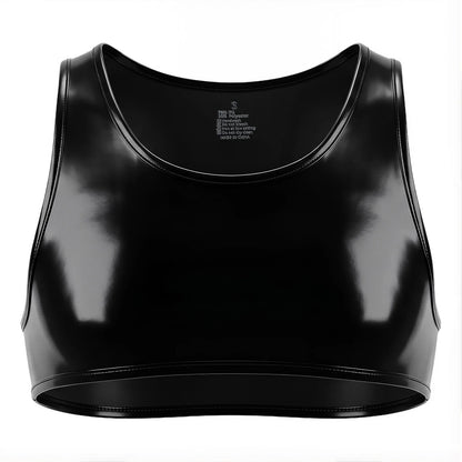 Glossy PU Leather Crop Tank Top – Black | S–3XL | 50% PU & Polyester