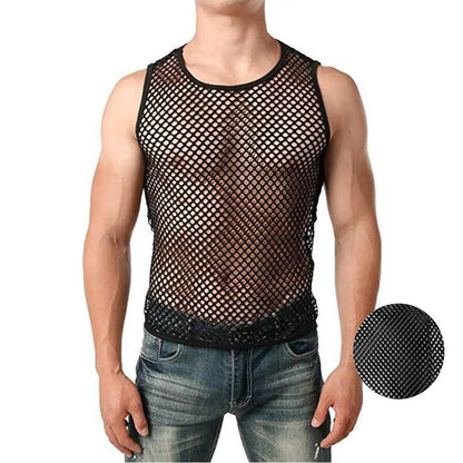 Mens Sexy Tanktop Transparant Mesh