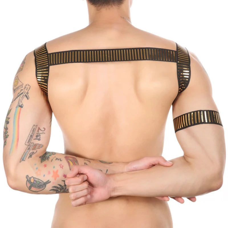 Clever-Men Golden Glitter Chest Harness | One Size | Harness + Arm Bands